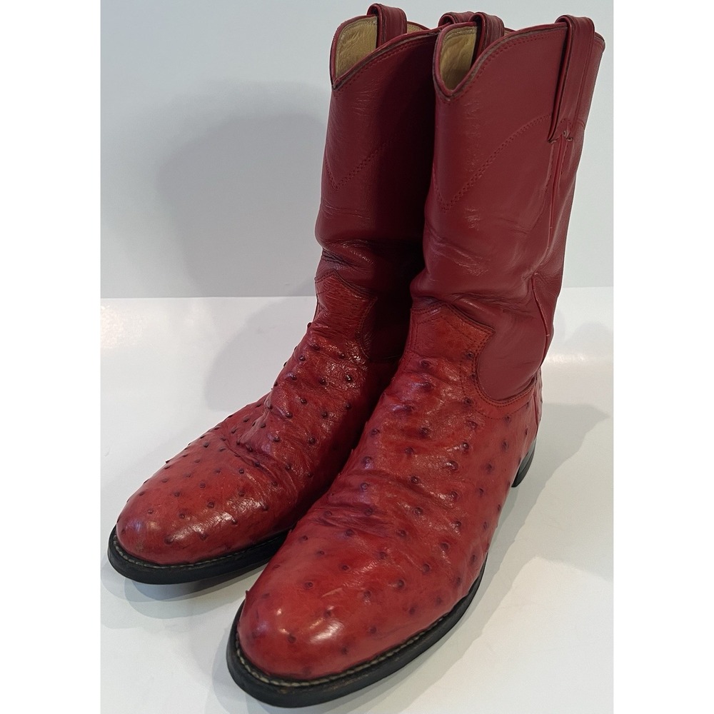 Vintage Justin Red Full Quill Ostrich Roper Boots Women's 9B USA Western